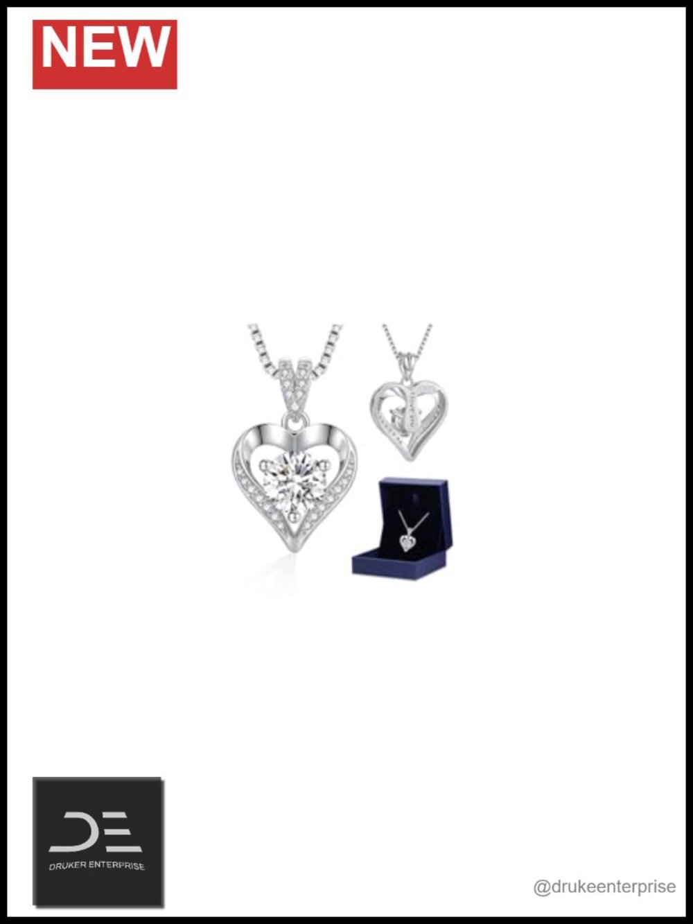Certified 1ct Moissanite Heart Pendant Necklace S925 Sterling Silver 18K White